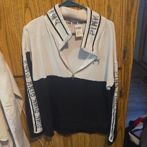 PINK Victoria's Secret Black and White Womans  Zip-Up Sweater
